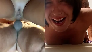 Slutty BITCH Maelle loves her tight asshol to be trained for being ROUGHLY FUCKED and CREAMPIED with no mercy. He loves to fuck her doggystyle knocking her on the table like a slutty bitch