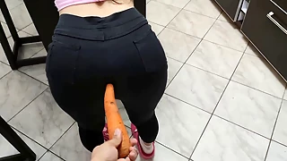 Young Unsatisfied Hot Wife Is Eager for a Big Cock and I told her to fuck her with the carrot in the ass, Young wife her husband is sick and can',t satisfy her and I took the opportunity to tempt her w